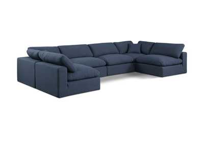 Image for Comfy Navy Linen Textured Fabric Modular Sectional