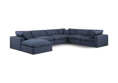 Image for Comfy Navy Linen Textured Fabric Modular Sectional