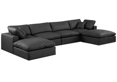 Image for Comfy Black Faux Leather Modular Sectional
