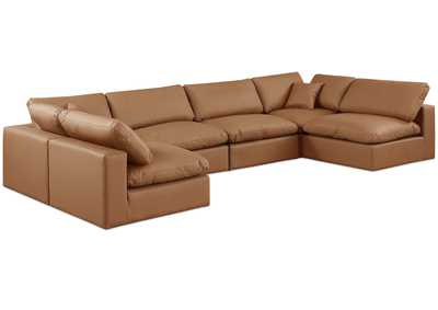 Image for Comfy Cognac Faux Leather Modular Sectional