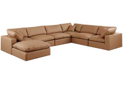 Image for Comfy Cognac Faux Leather Modular Sectional