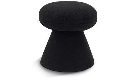 Image for Drum Black Faux Shearling Teddy Fabric Ottoman - Stool