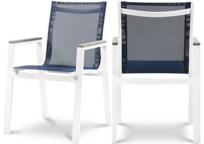 Image for Nizuc Navy Mesh Waterproof Fabric Outdoor Patio Aluminum Mesh Dining Arm Chair (Set of 2)
