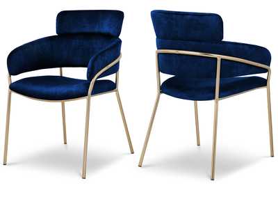 Yara Navy Velvet Dining Chair Set of 2