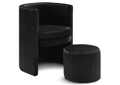 Selena Black Velvet Accent Chair And Ottoman Set