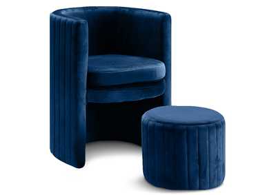 Selena Navy Velvet Accent Chair And Ottoman Set