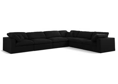 Serene Black Linen Textured Fabric Deluxe Comfort Modular Sectional