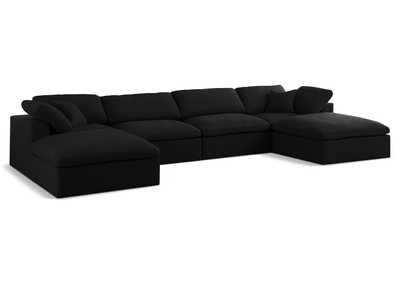 Serene Black Linen Textured Fabric Deluxe Comfort Modular Sectional