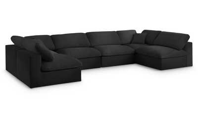 Serene Black Linen Textured Fabric Deluxe Comfort Modular Sectional