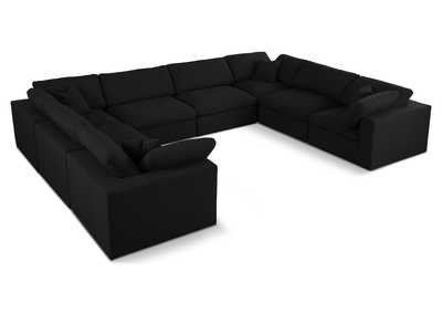 Serene Black Linen Textured Fabric Deluxe Comfort Modular Sectional