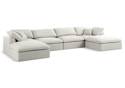 Serene Cream Linen Textured Fabric Deluxe Comfort Modular Sectional