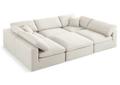 Image for Serene Cream Linen Textured Fabric Deluxe Comfort Modular Sectional