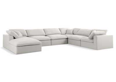 Serene Cream Linen Textured Fabric Deluxe Comfort Modular Sectional