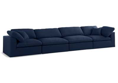 Serene Navy Linen Fabric Deluxe Cloud Modular Sofa,Meridian Furniture