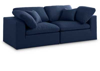 Serene Navy Linen Fabric Deluxe Cloud Modular Sofa,Meridian Furniture