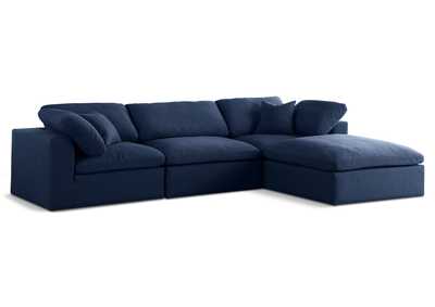 Serene Navy Linen Textured Fabric Deluxe Comfort Modular Sectional