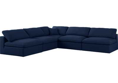 Image for Serene Navy Linen Textured Fabric Deluxe Comfort Modular Sectional