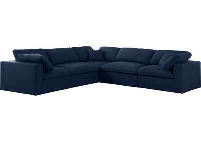 Serene Navy Linen Textured Fabric Deluxe Comfort Modular Sectional