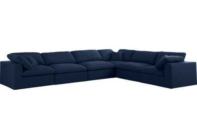 Image for Serene Navy Linen Textured Fabric Deluxe Comfort Modular Sectional