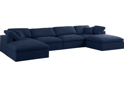 Serene Navy Linen Textured Fabric Deluxe Comfort Modular Sectional