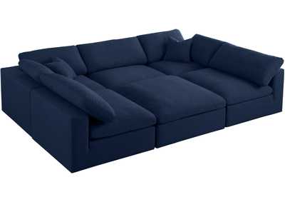 Image for Serene Navy Linen Textured Fabric Deluxe Comfort Modular Sectional