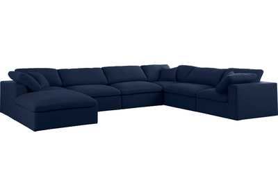 Serene Navy Linen Textured Fabric Deluxe Comfort Modular Sectional