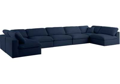 Image for Serene Navy Linen Textured Fabric Deluxe Comfort Modular Sectional