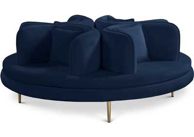 Circlet Navy Velvet Round Sofa Settee