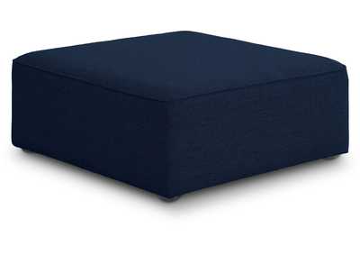 Cube Navy Durable Linen Textured Ottoman