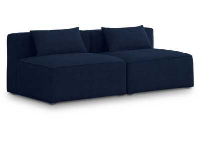 Cube Navy Durable Linen Textured Modular Sofa