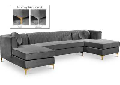 Graham Grey Velvet 3 Piece Sectional