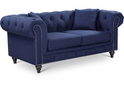 Chesterfield Navy Linen Textured Loveseat