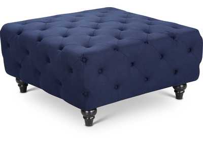 Chesterfield Navy Linen Textured Ottoman