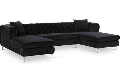 Gail Black Velvet 3 Piece Sectional