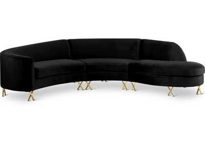 Serpentine Black Velvet 3 Piece Sectional