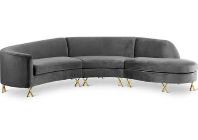 Serpentine Grey Velvet 3 Piece Sectional