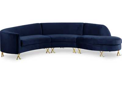 Serpentine Navy Velvet 3 Piece Sectional