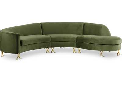 Serpentine Olive Velvet 3 Piece Sectional