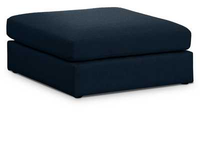 Beckham Navy Durable Linen Textured Fabric Ottoman