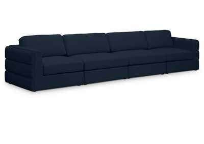 Beckham Navy Durable Linen Textured Fabric Modular Sofa