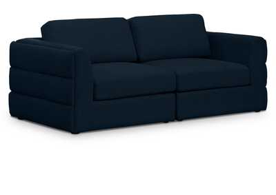 Beckham Navy Durable Linen Textured Fabric Modular Sofa