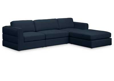 Beckham Navy Durable Linen Textured Fabric Modular Sectional