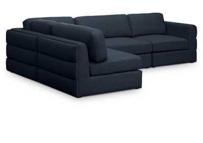 Beckham Navy Durable Linen Textured Fabric Modular Sectional