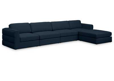 Beckham Navy Durable Linen Textured Fabric Modular Sectional