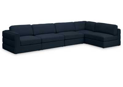 Beckham Navy Durable Linen Textured Fabric Modular Sectional