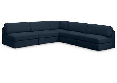 Image for Beckham Navy Durable Linen Textured Fabric Modular Sectional