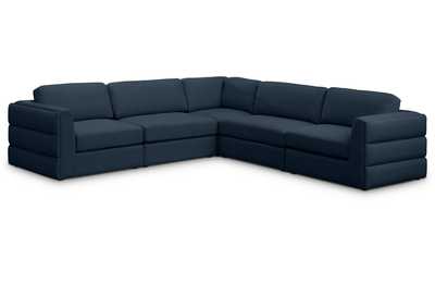 Beckham Navy Durable Linen Textured Fabric Modular Sectional