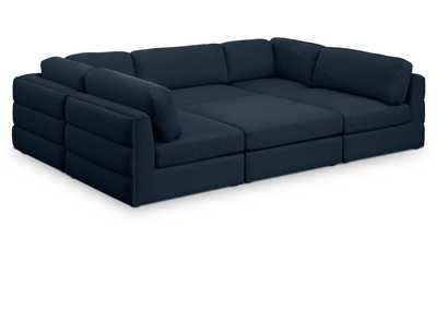 Beckham Navy Durable Linen Textured Fabric Modular Sectional