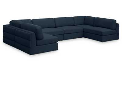 Beckham Navy Durable Linen Textured Fabric Modular Sectional