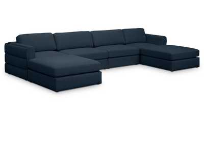 Beckham Navy Durable Linen Textured Fabric Modular Sectional